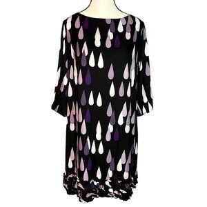 Marimekko Raindrop Dress Purple Shift Tunic Silk Blend Ruffle Size 38 US 8 VTG